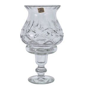 Cut Crystal Candle Hurricane Lamp 7.5" diamond slashes luxury glass decor read*